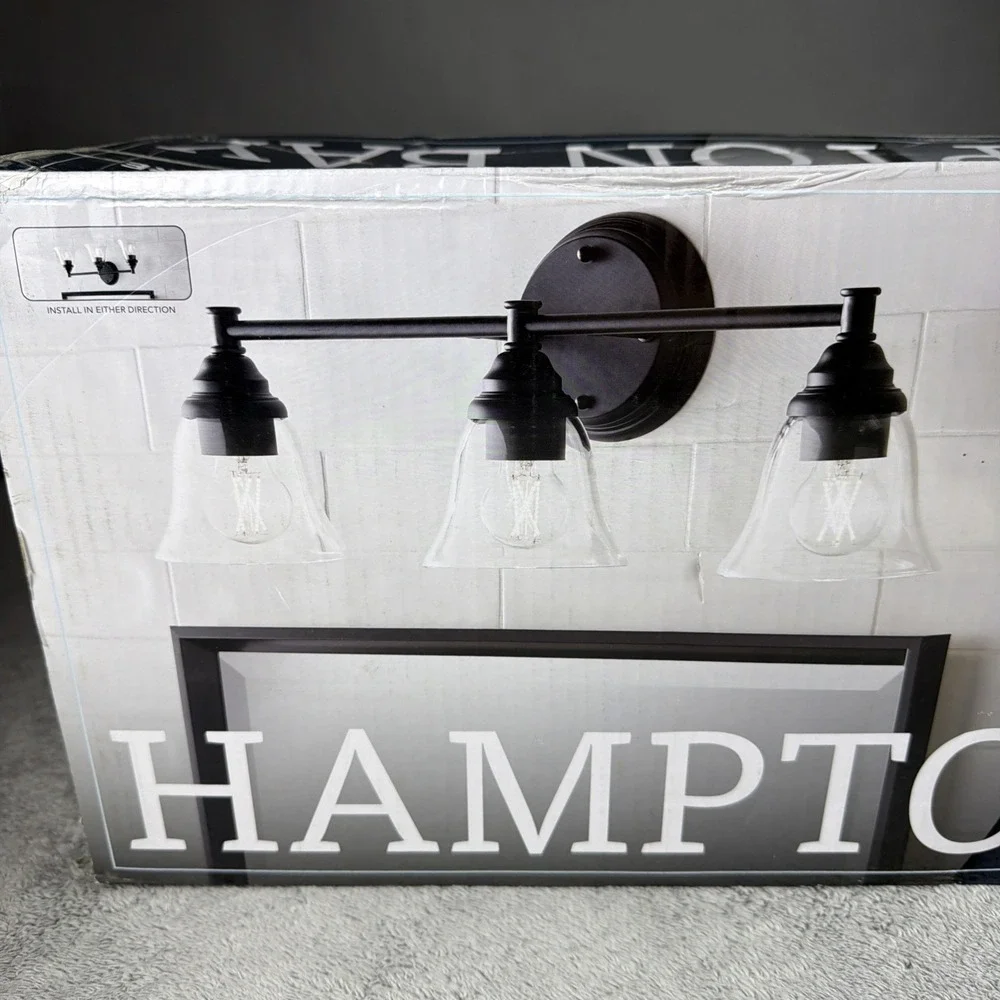 Hampton Bay Marsden 23.5 in. 3-Light Matte Black Vanity w/Clear Glass Shades